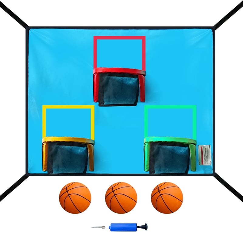 Trampoline Basketball Hoop Set - 3 Hoops & Balls, Easy Install