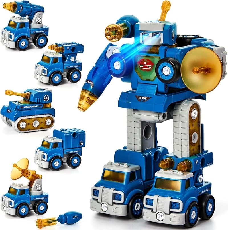 5th Birthday STEM Toy - 5-in-1 Take Apart Trucks & Robot