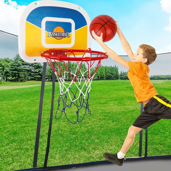 Trampoline Basketball Hoop Set for Teens with Pump & Balls