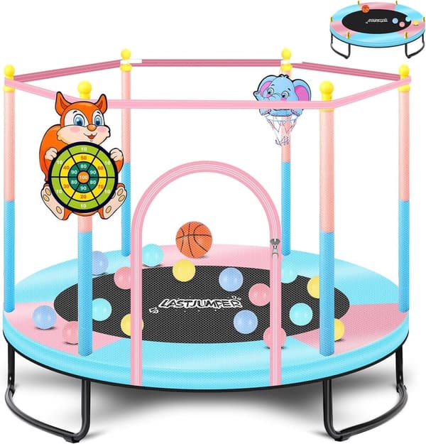 5ft Pink Mini Trampoline for Kids 2-5 with Net & Hoop