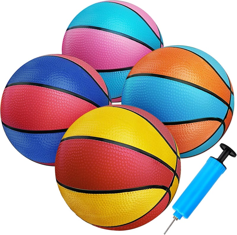 Kids' Mini Basketball Set with Pump - 4 Pack, 7-Inch Bouncy Balls