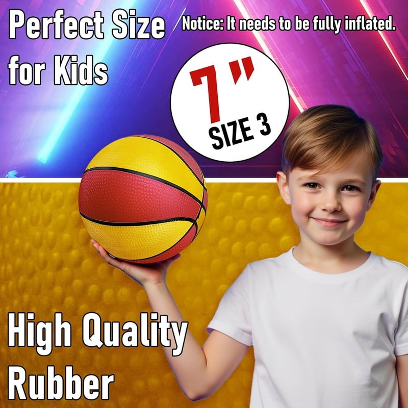 Kids' Mini Basketball Set with Pump - 4 Pack, 7-Inch Bouncy Balls