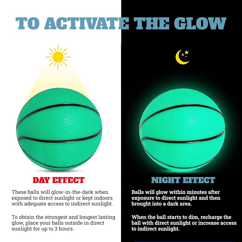 Glow in the Dark Mini Basketballs - Pack of 2, 5-Inch Diameter