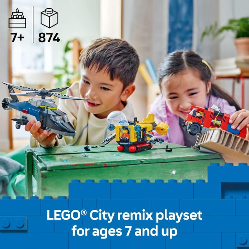 LEGO City 3-in-1 Helicopter, Fire Truck & Submarine Set for Kids