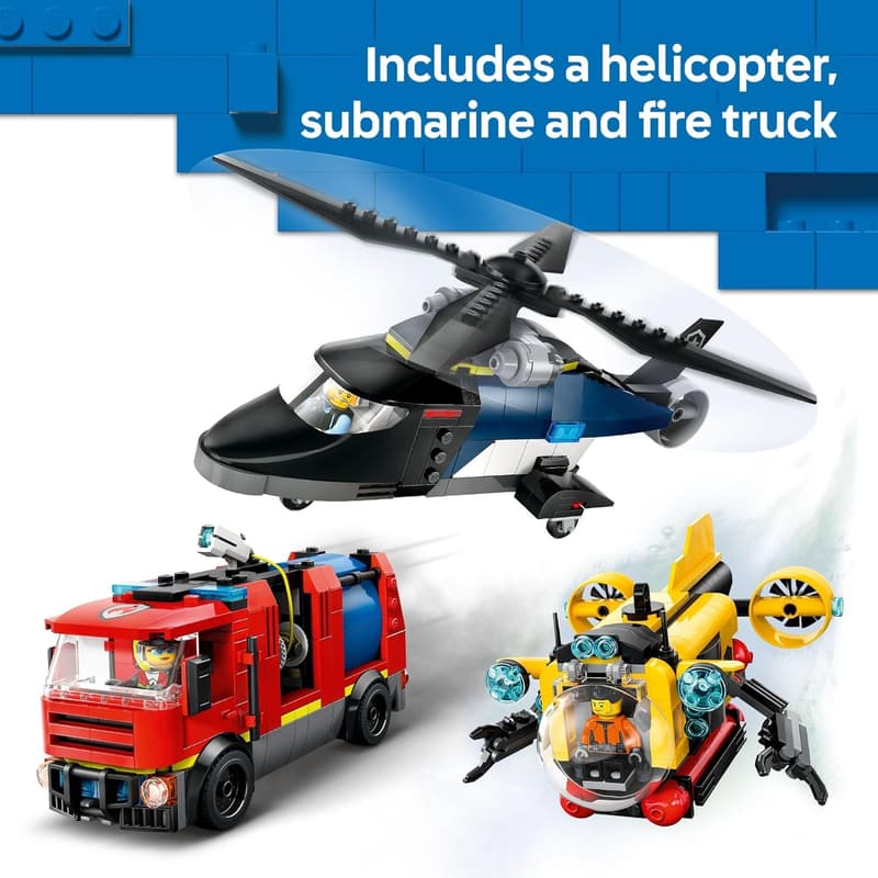 LEGO City 3-in-1 Helicopter, Fire Truck & Submarine Set for Kids