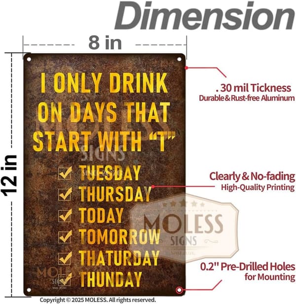 Funny Beer Sign | Vintage Metal Wall Decor for Man Cave, 12x8”