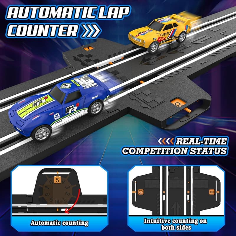 Slot Car Racing Track Set with 2 High-Speed Cars for Kids