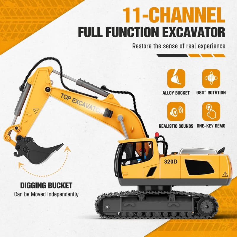Remote Control Excavator Truck with Metal Shovel & Light