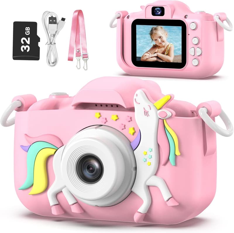 Kids Digital Video Camera with Cartoon Cover - Gift for Ages 3-8