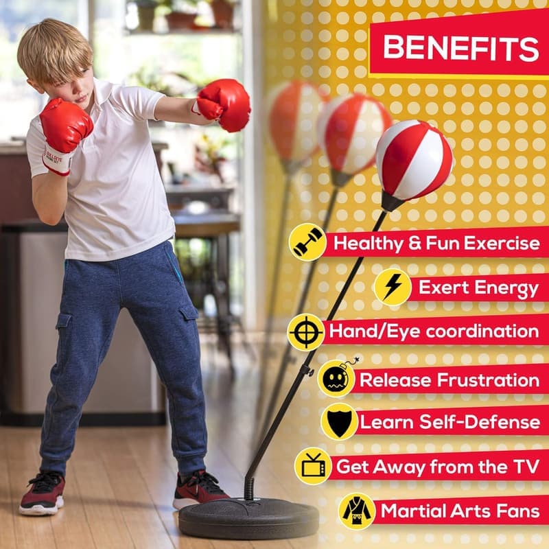 Adjustable Kids Punching Bag Set with Gloves for Ages 3-10
