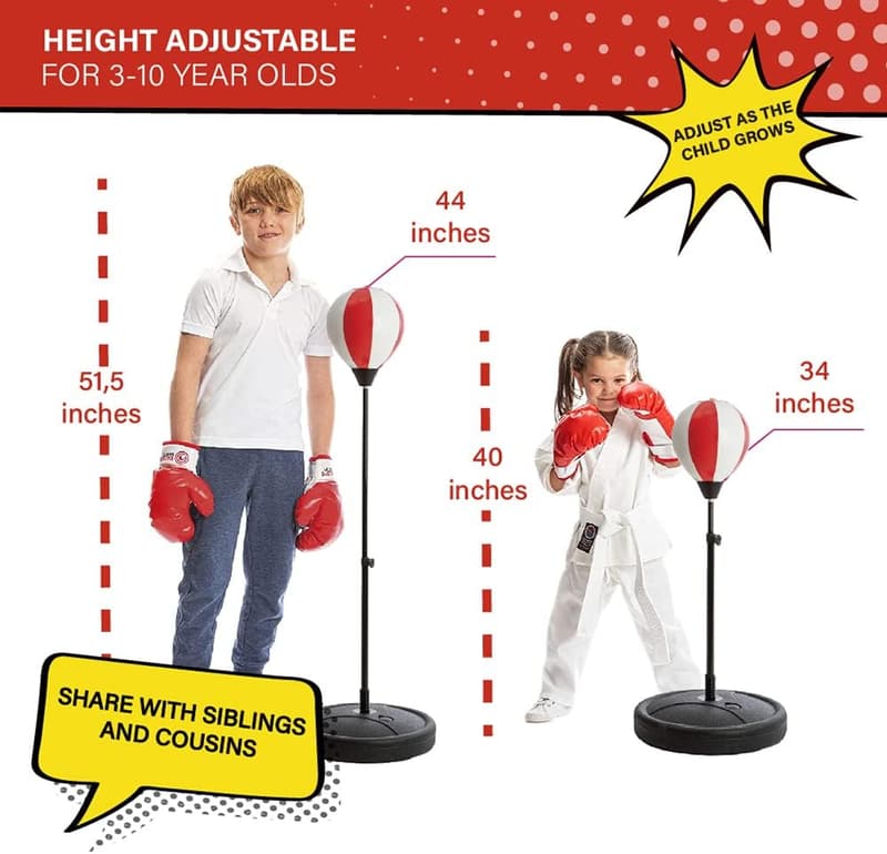 Adjustable Kids Punching Bag Set with Gloves for Ages 3-10