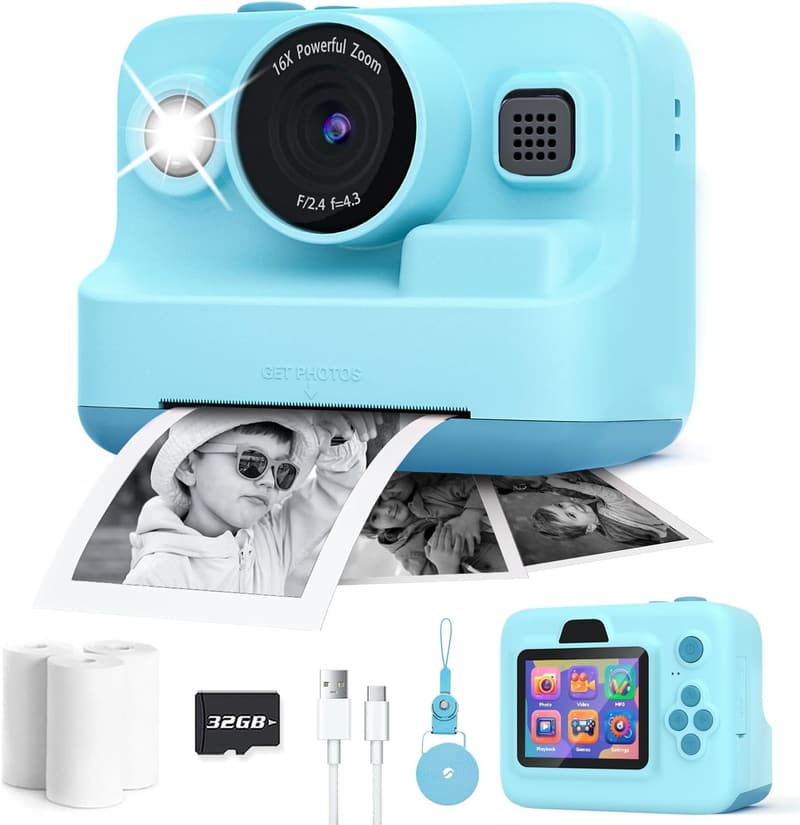 Kids Instant Print Camera - 1080P Portable Toy for Ages 3-12