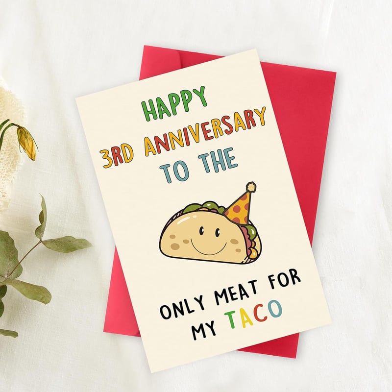 3rd Anniversary Taco Card - Cute Leather Gift for Him
