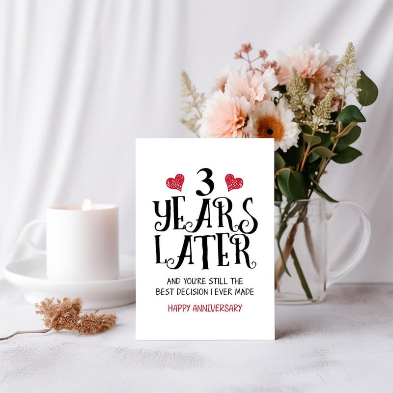 3rd Anniversary Card for Couples - Funny & Romantic Design