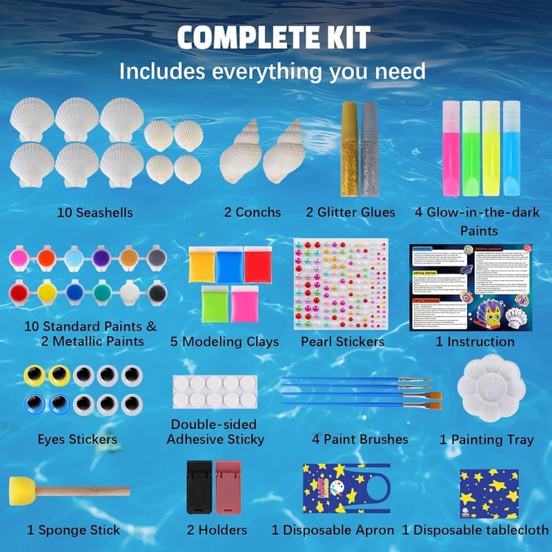 Glow-in-the-Dark Shell Painting Kit for Kids Ages 6-12