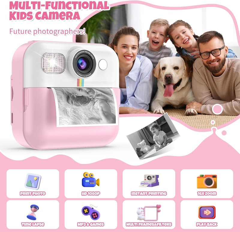 Kids Instant Print Camera - Christmas Gift for Girls Age 3-10