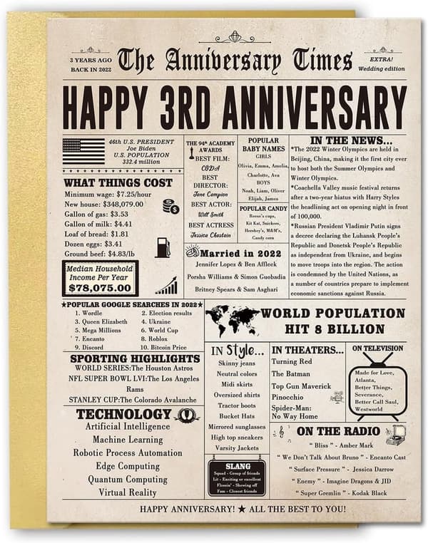 3rd Anniversary Jumbo Card for Couples, Leather Decoration