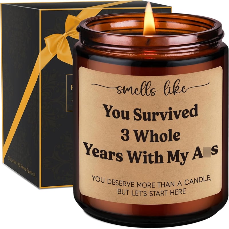 3rd Anniversary Leather Candle Gift for Couples