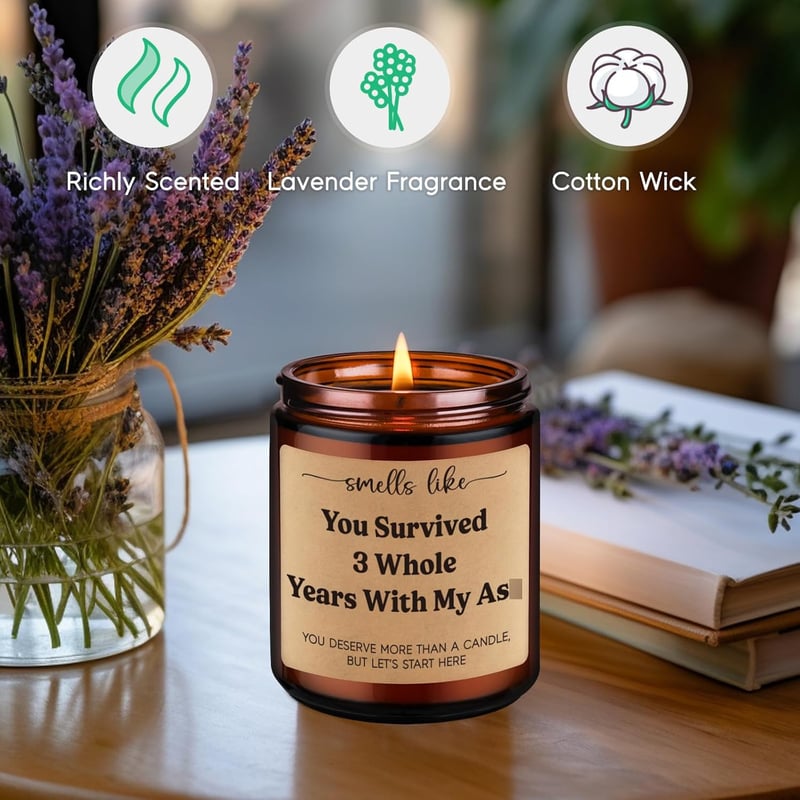 3rd Anniversary Leather Candle Gift for Couples