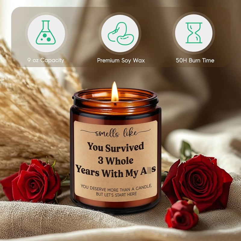 3rd Anniversary Leather Candle Gift for Couples