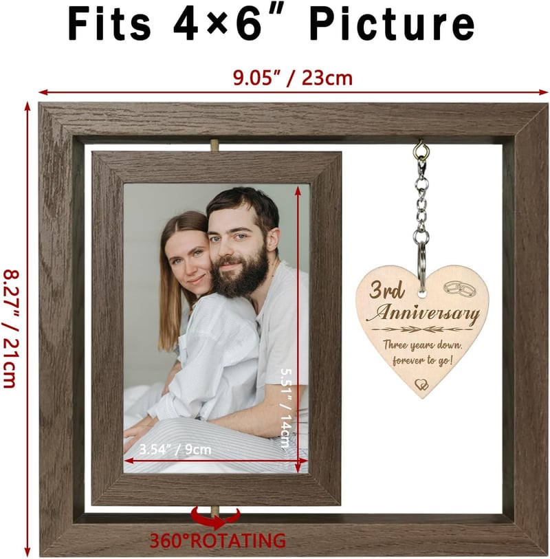 3rd Anniversary Picture Frame for Couples (Holds Two 4x6 Photos)