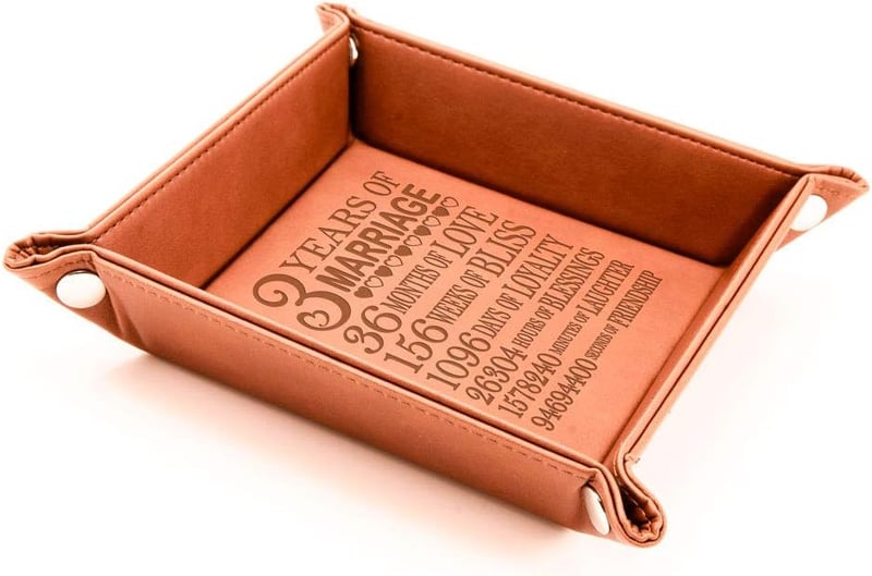 3rd Anniversary Engraved Leather Catchall Tray for Couples