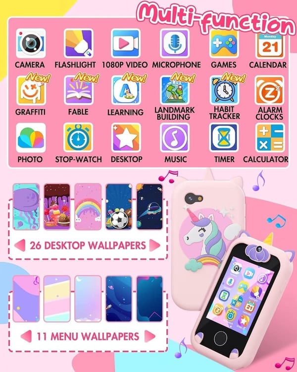 Unicorn Touchscreen Phone for Kids, Learning Toy, 年齡 8-10