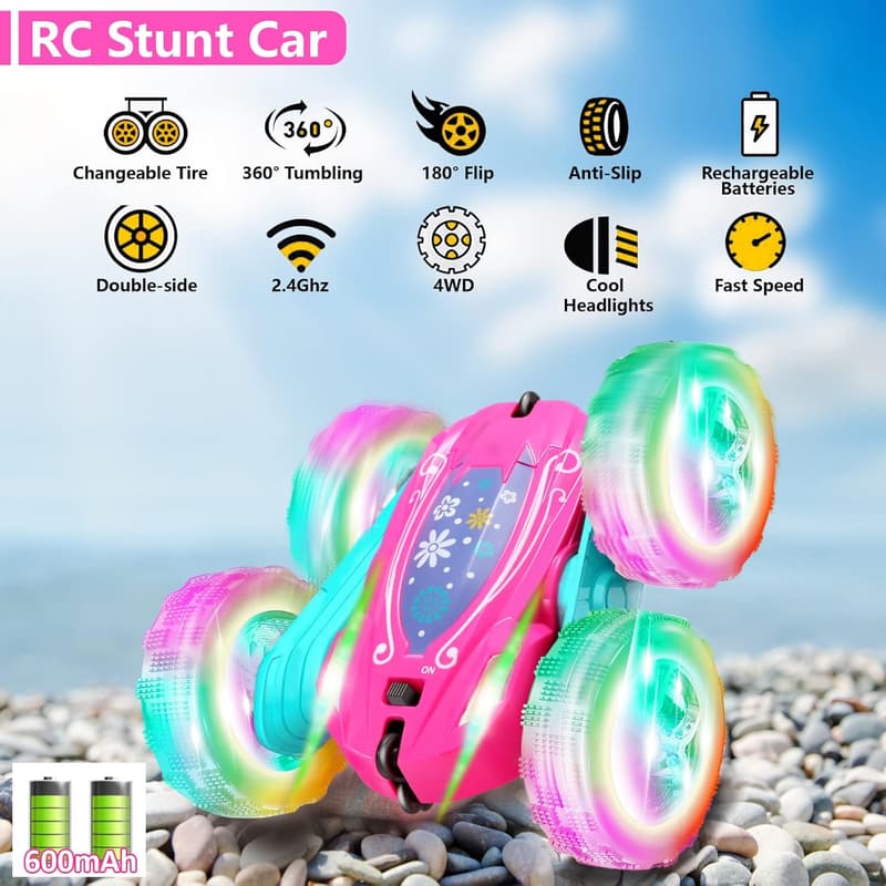 Pink Remote Control Car for Girls - 360° Flip Stunt Toy