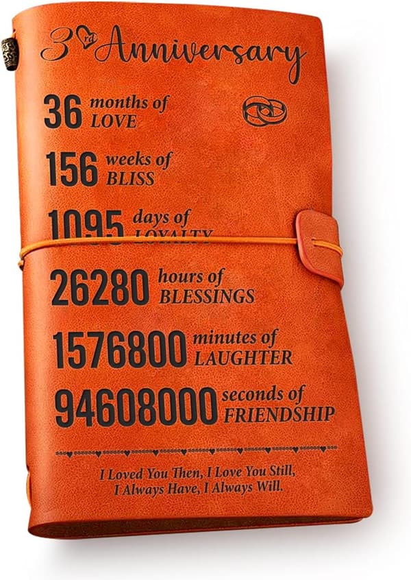 3rd Anniversary Leather Journal - Engraved Vintage Gift