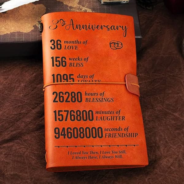 3rd Anniversary Leather Journal - Engraved Vintage Gift