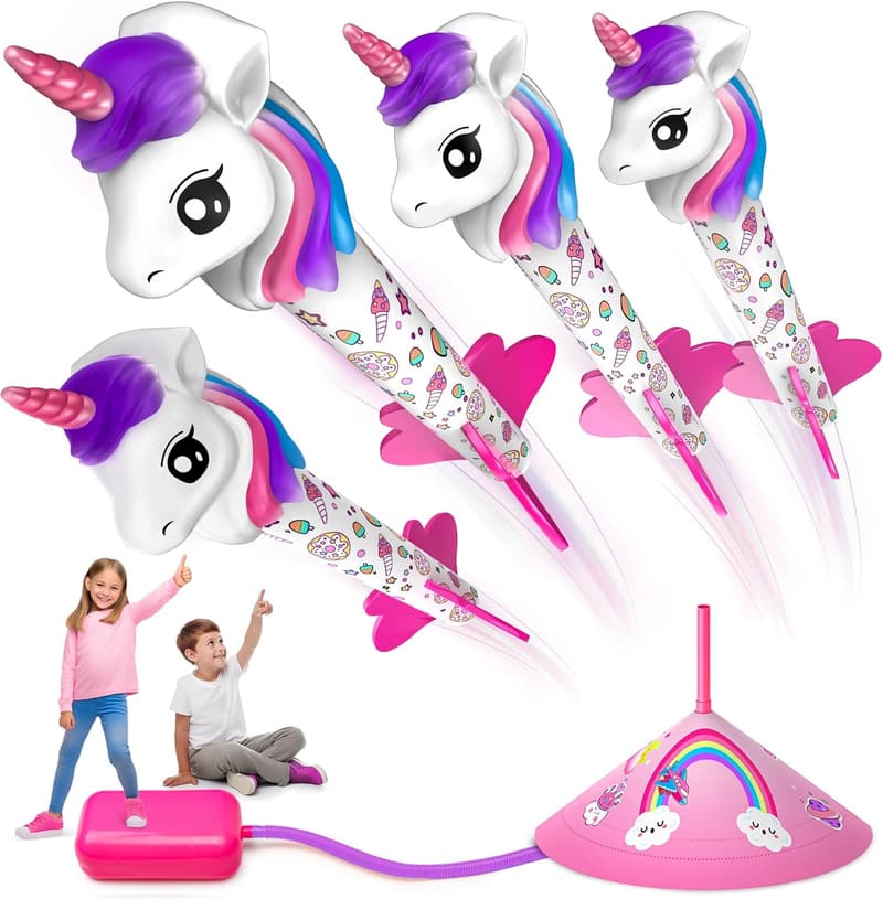 Unicorn Rocket Launcher Toy - Outdoor Gift for Girls Ages 2-8