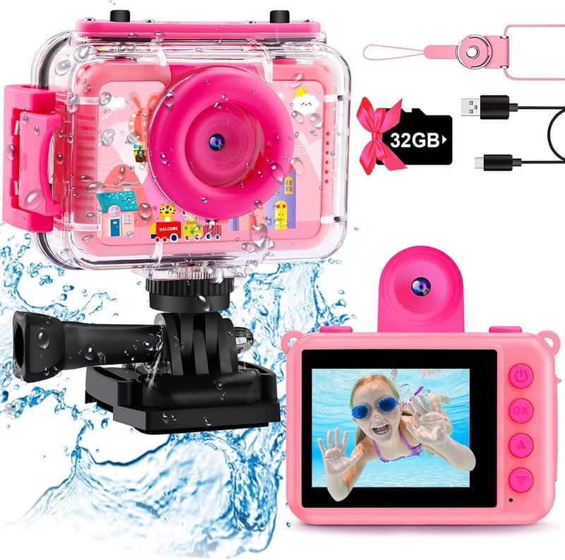 Kids Waterproof Action Camera - 1080P HD Gift for Ages 3-12