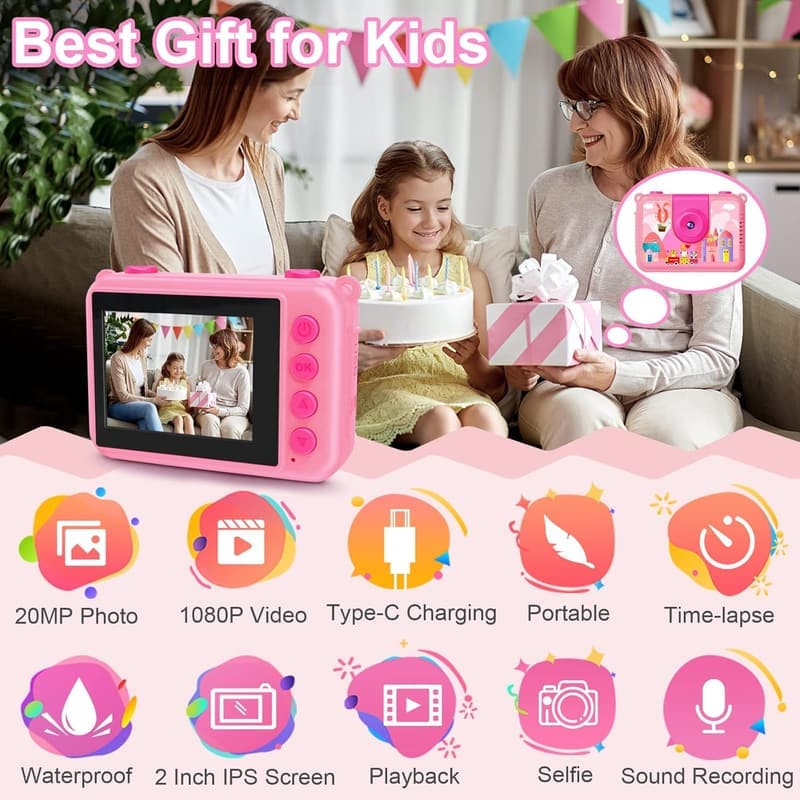 Kids Waterproof Action Camera - 1080P HD Gift for Ages 3-12