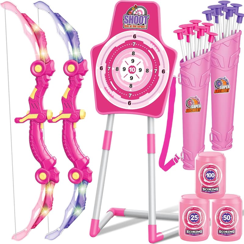 Children's Birthday Bow and Arrow Set with LED Lights & Targets