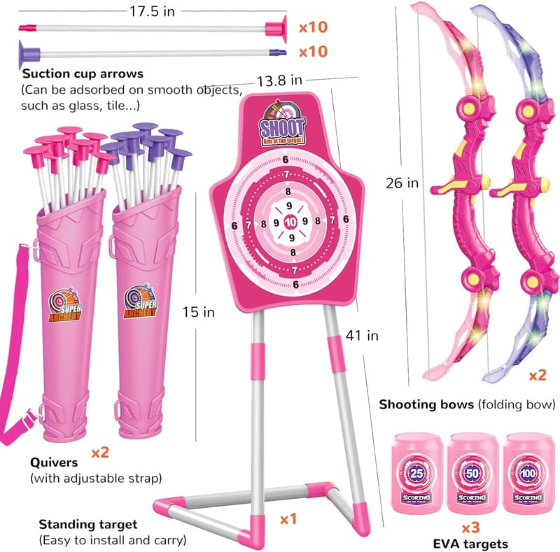 Children's Birthday Bow and Arrow Set with LED Lights & Targets