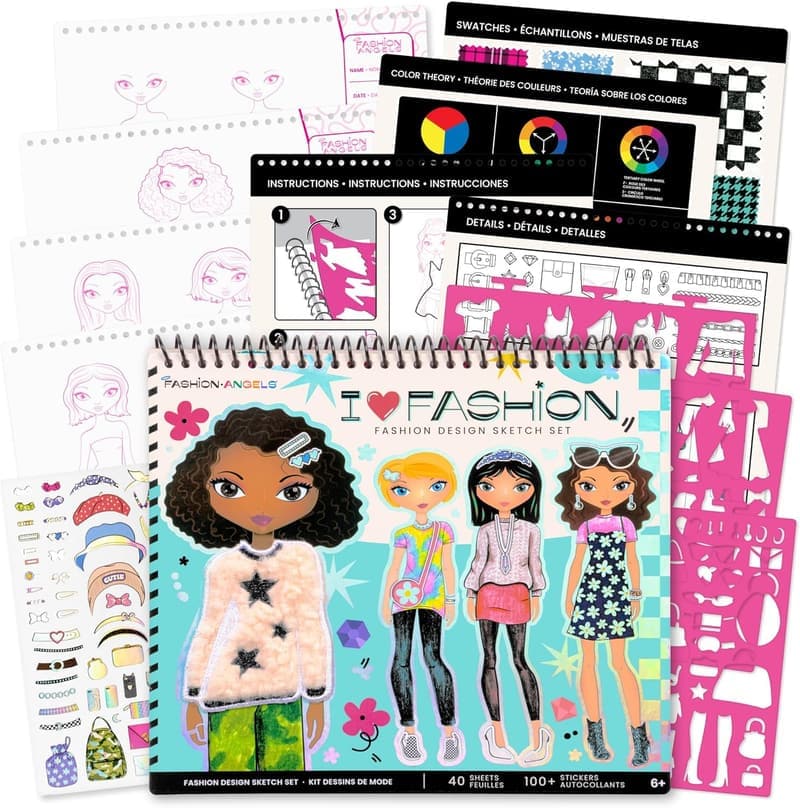 Fashion Design Sketch Portfolio for Girls with Stencils & Stickers