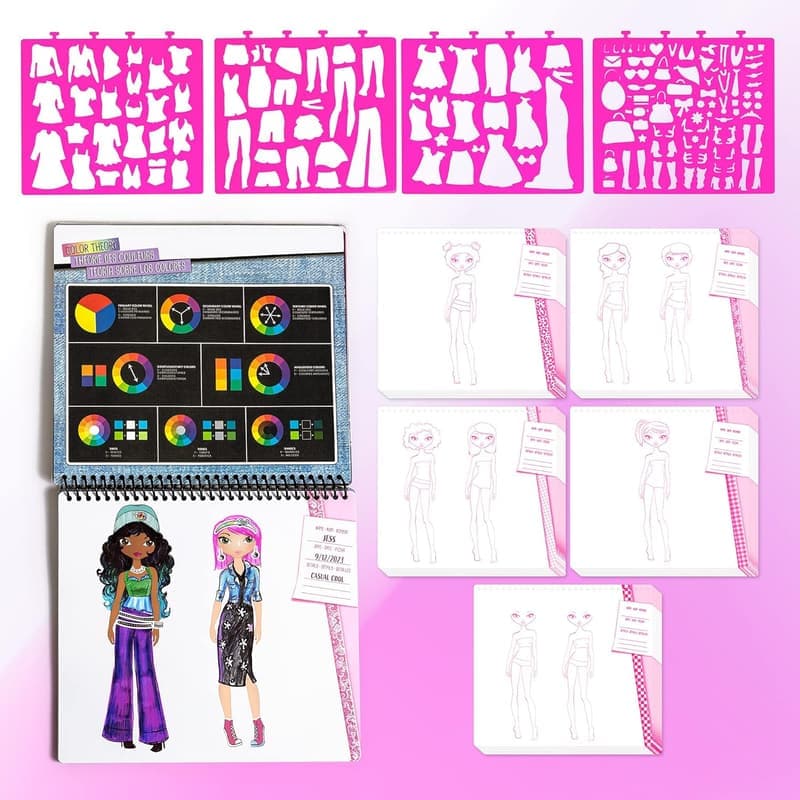Fashion Design Sketch Portfolio for Girls with Stencils & Stickers