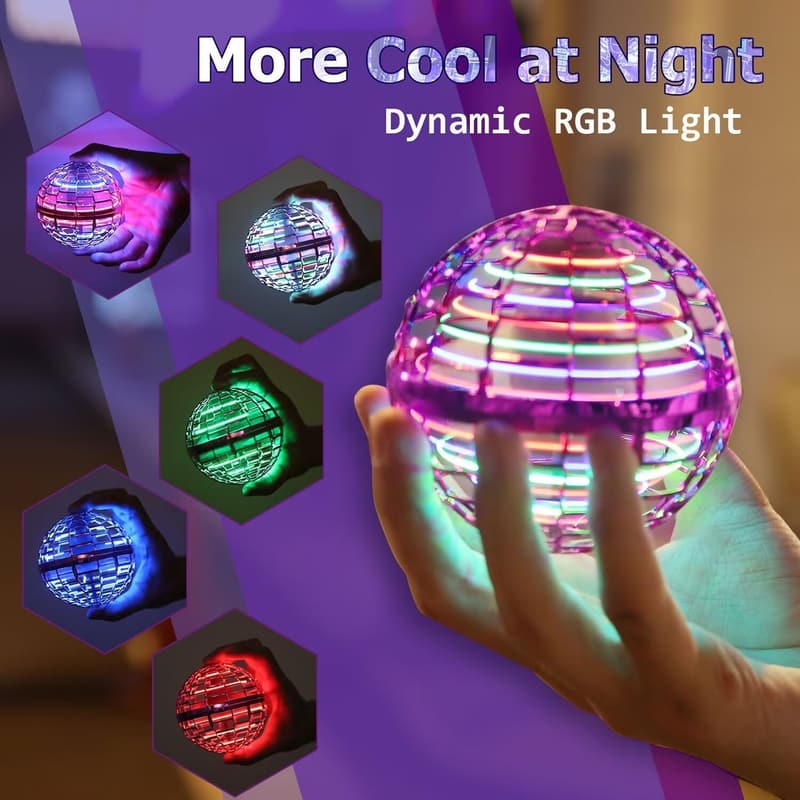 Hand Operated Flying Orb Ball Drone Toy for Kids, Glow in Dark