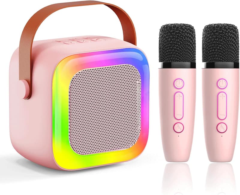 Kids Karaoke Machine with 2 Wireless Microphones & LED Lights