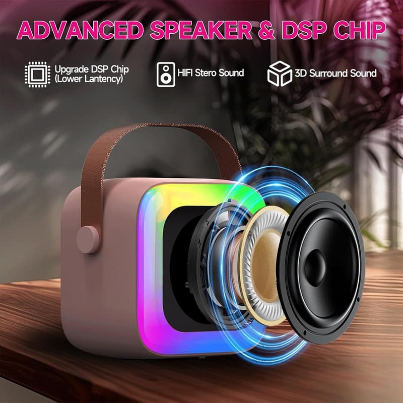 Kids Karaoke Machine with 2 Wireless Microphones & LED Lights