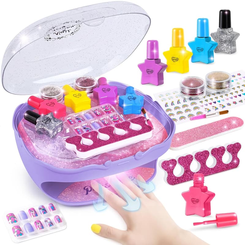 Nail Art Studio Kit with Purple Dryer for Ages 7-12