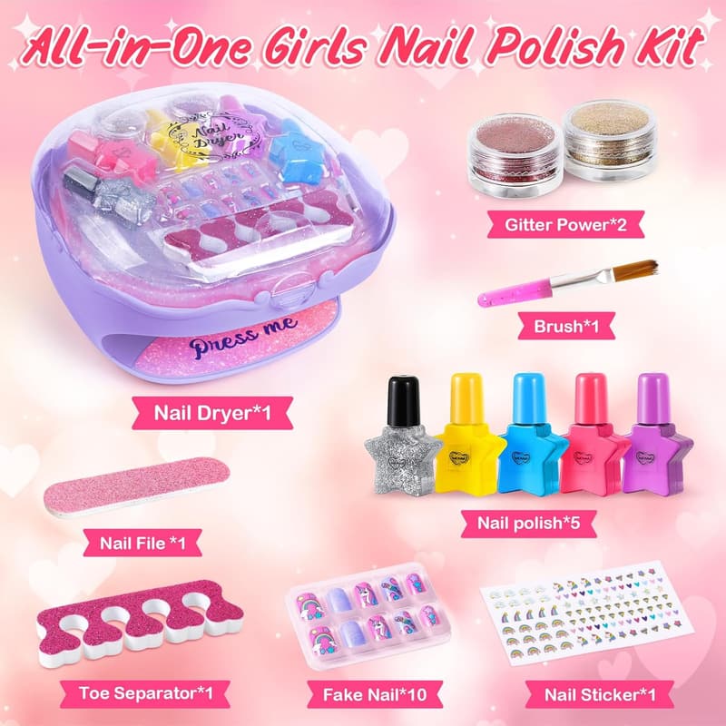 Nail Art Studio Kit with Purple Dryer for Ages 7-12