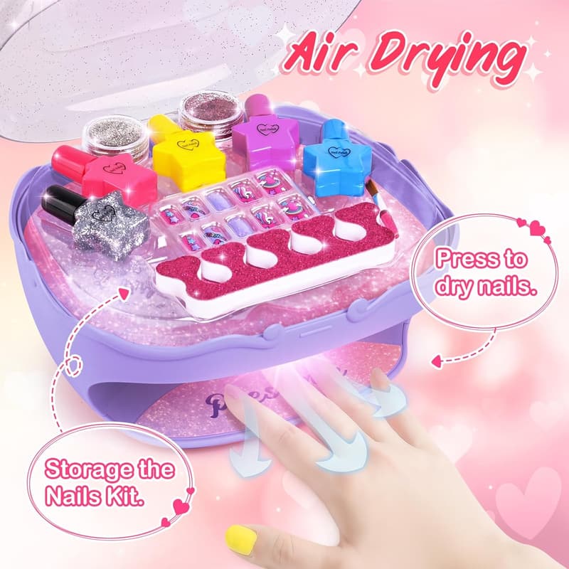 Nail Art Studio Kit with Purple Dryer for Ages 7-12