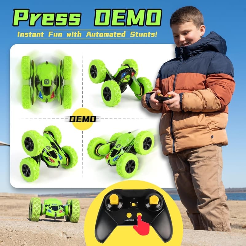 Double-Sided Remote Control Stunt Car - Green