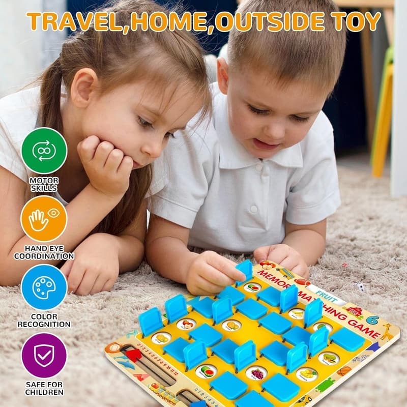 Children's Travel Memory Game - Wooden Board Toy for Ages 3-8