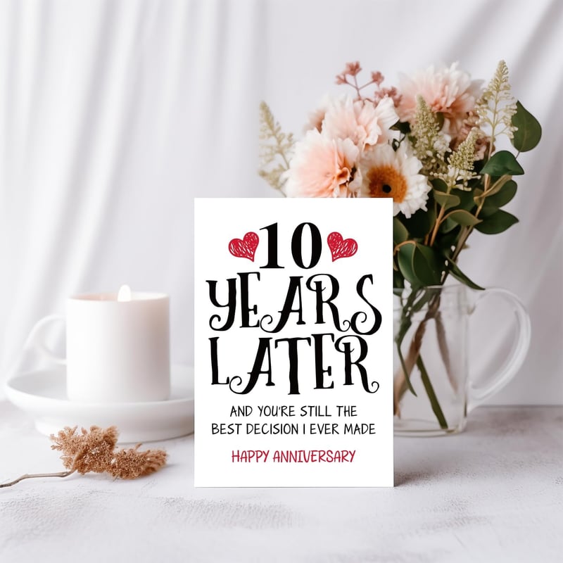 10th Anniversary Card for Couples - Funny & Sweet Design