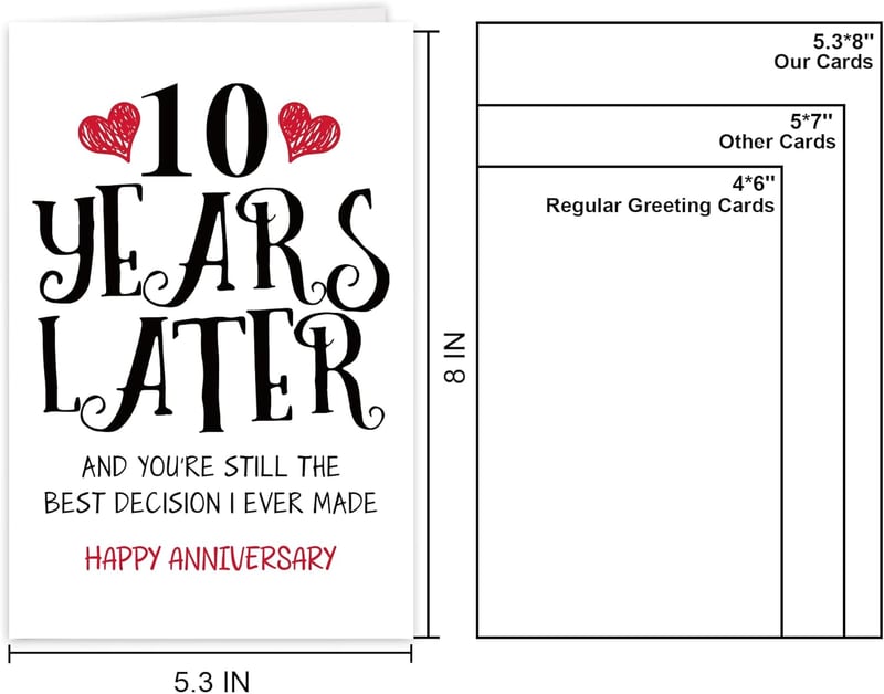 10th Anniversary Card for Couples - Funny & Sweet Design