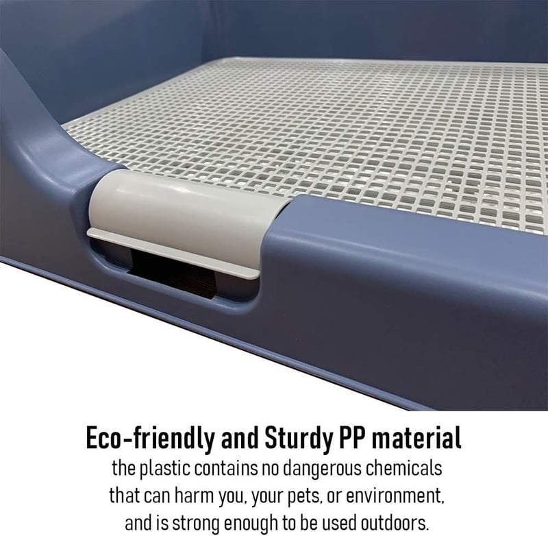 Indoor Dog Potty Tray with Protection Wall - No Leak, Blue