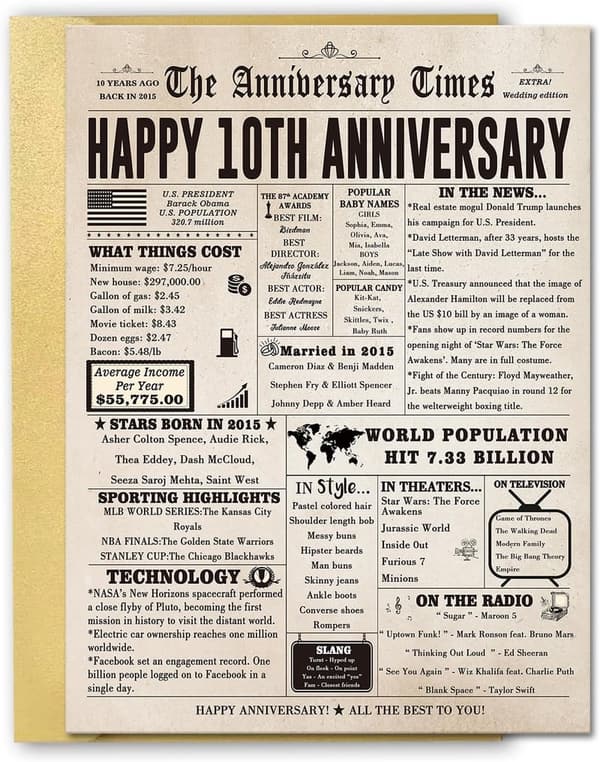10th Anniversary Jumbo Card for Couples, Romantic Tin Design