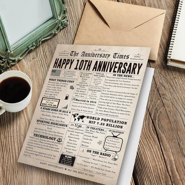 10th Anniversary Jumbo Card for Couples, Romantic Tin Design